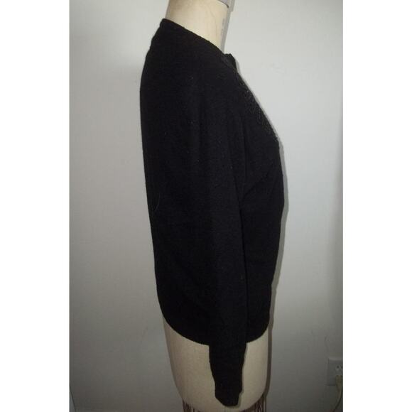 Vintage 50's Black Beaded Floral Print Cardigan Sweater 44 - Picture 6 of 9